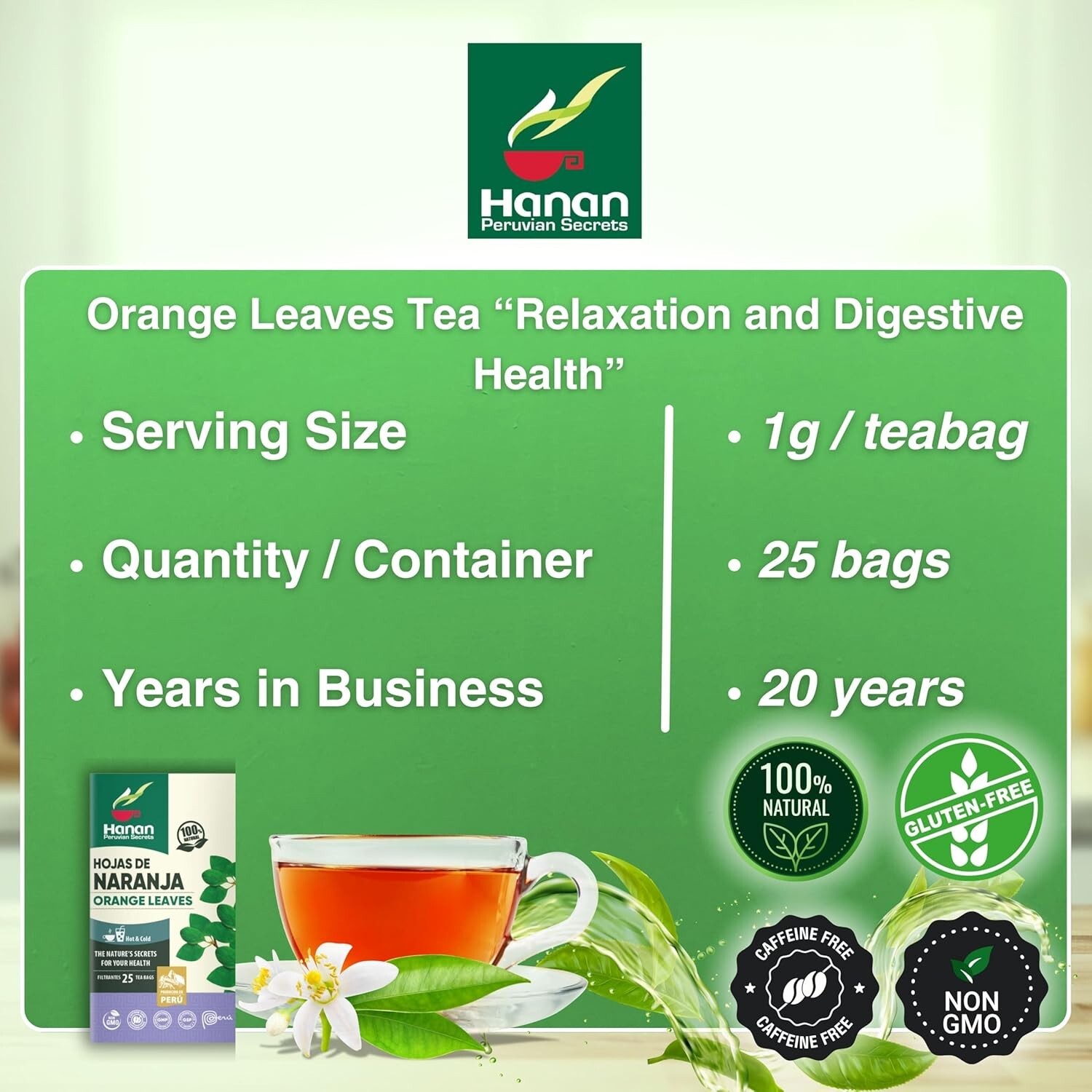 Orange Leaf 25 Herbal Tea Bags Naranjo from Peru