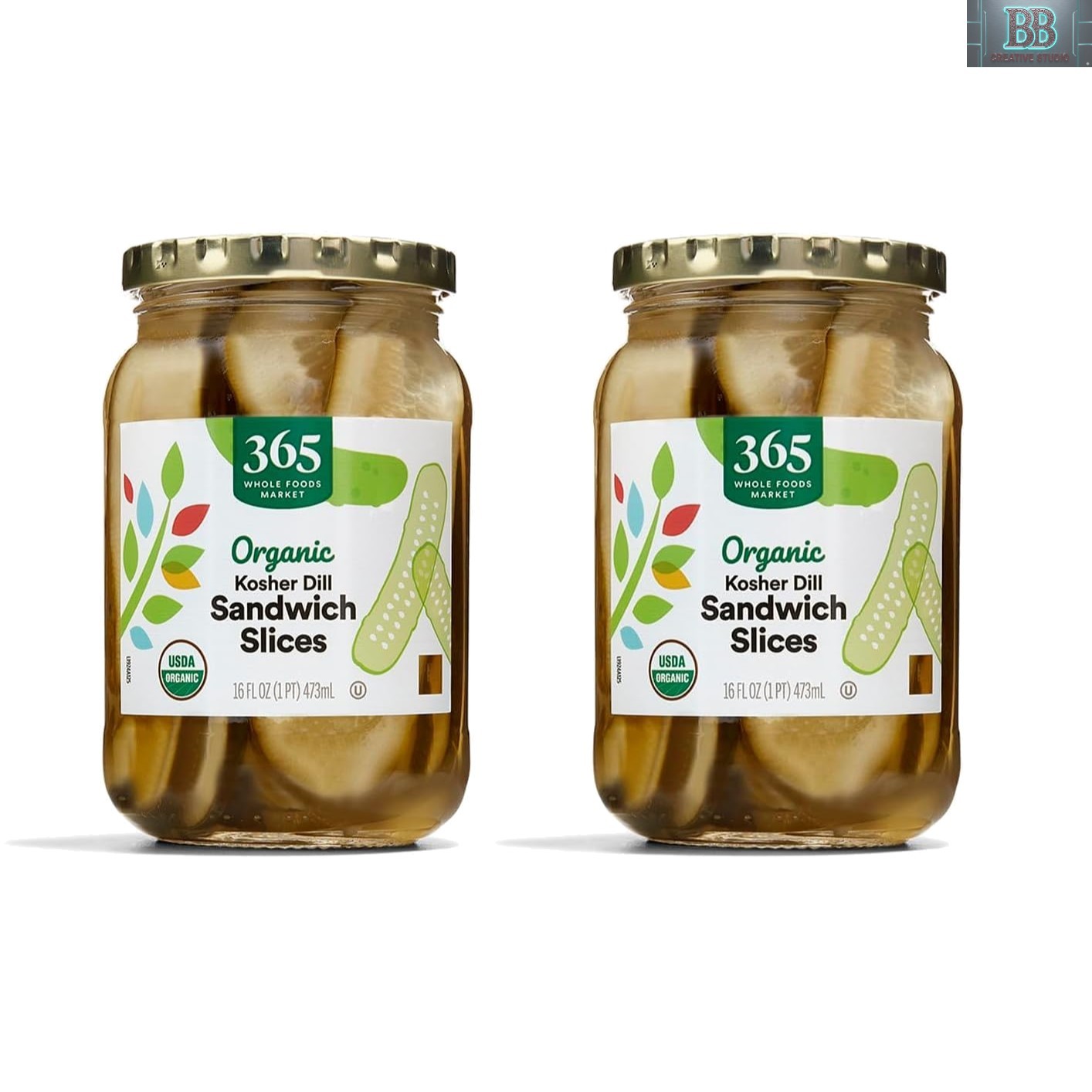 Organic Kosher Dill Pickle Slices in 16 Fl Oz Jars – Pack of 2, Delight