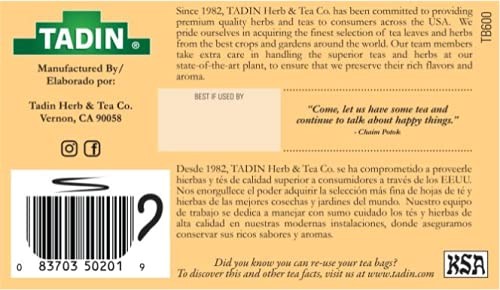 Tadin Chamomile Honey Herbal Tea 24 Count Caffeine Free Relaxing Blend
