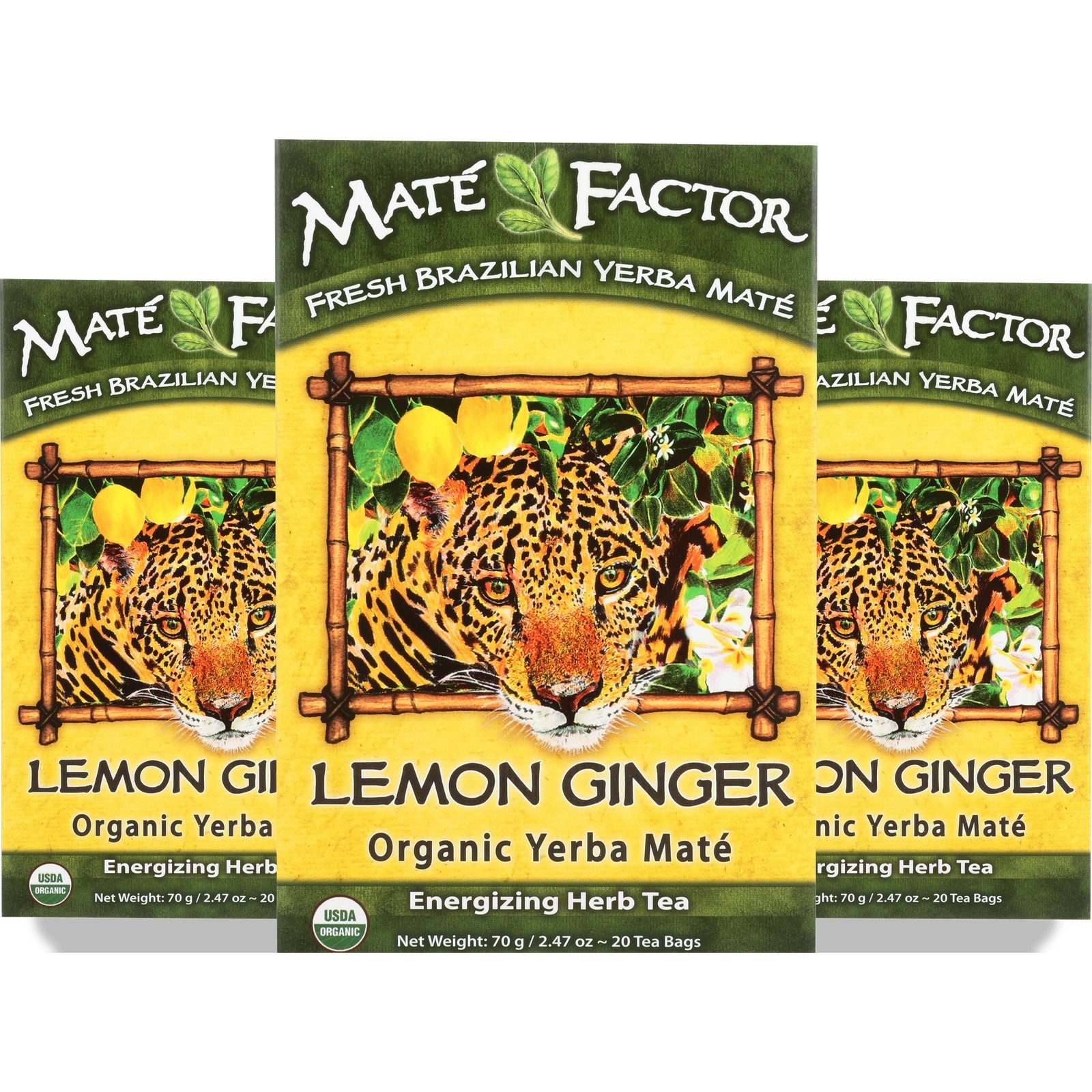 Organic Yerba Mate Tea Bags Lemon Ginger By Factor 20 3 Pack