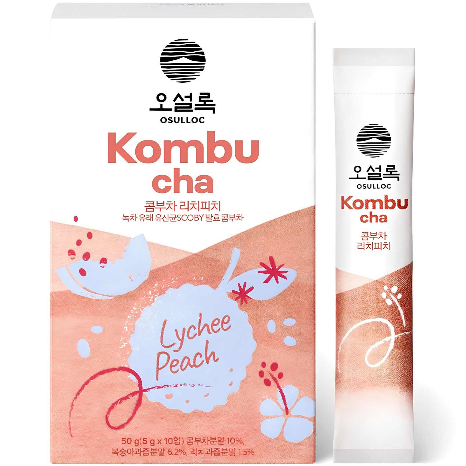 Osulloc Kombucha Lychee Peach Korean Tea Healthy Diet Drink 5g x 10 Sticks