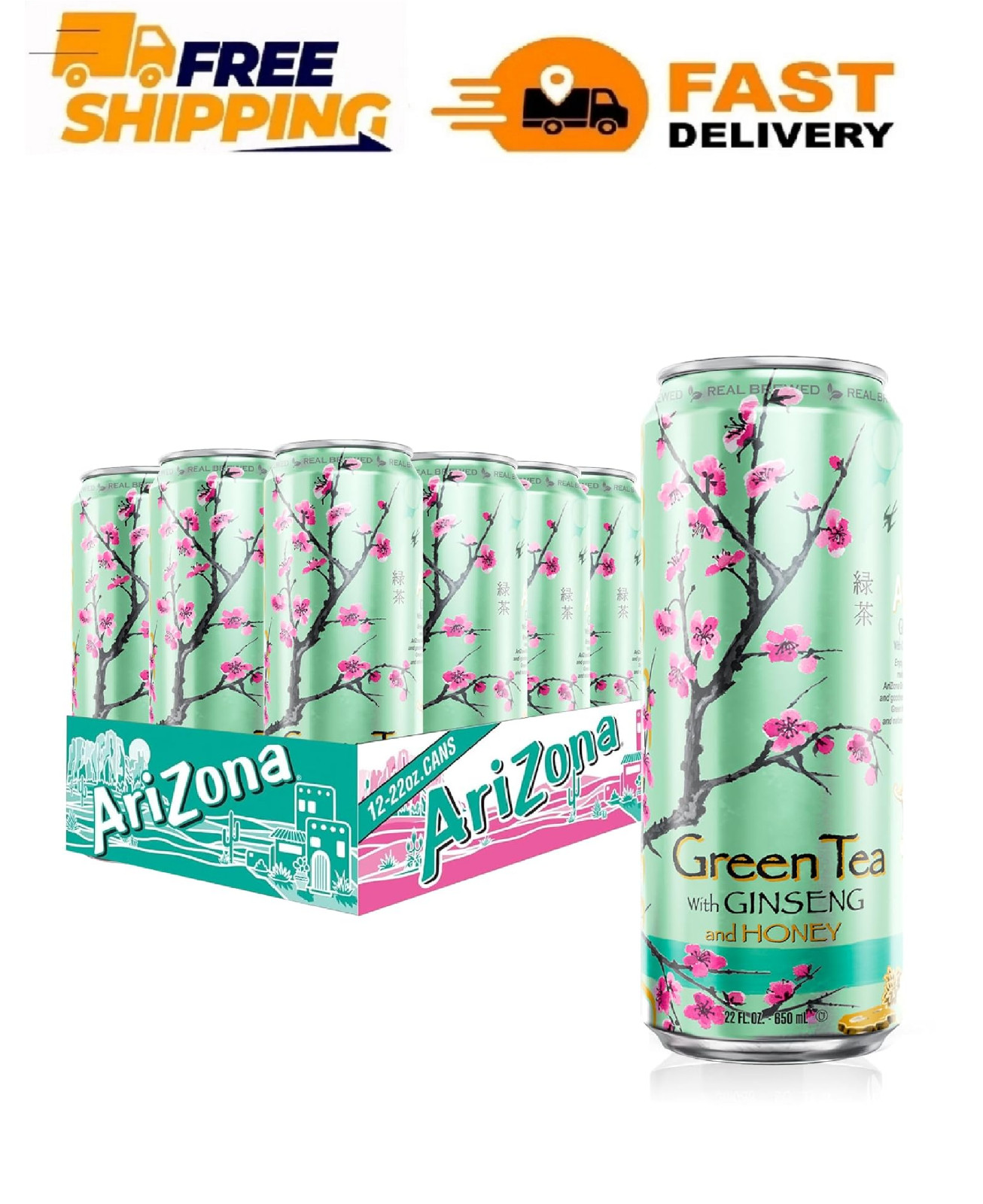 Arizona Green Tea 22 Fl Oz Pack of 12 Real Brewed Ginseng Honey Drink