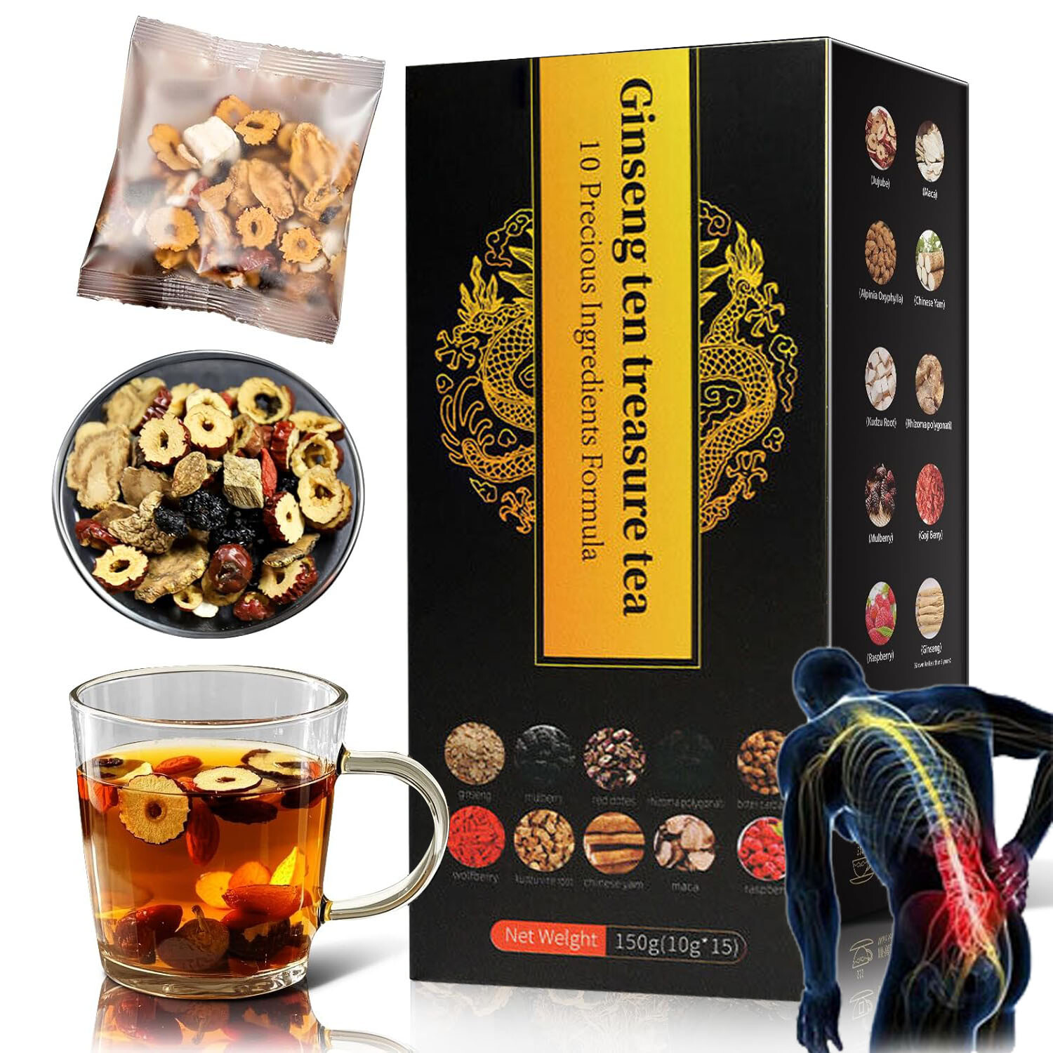 Ginseng Ten Treasures Tea, Chinese Herbal Kidney Detox Tea, kidney health Tea