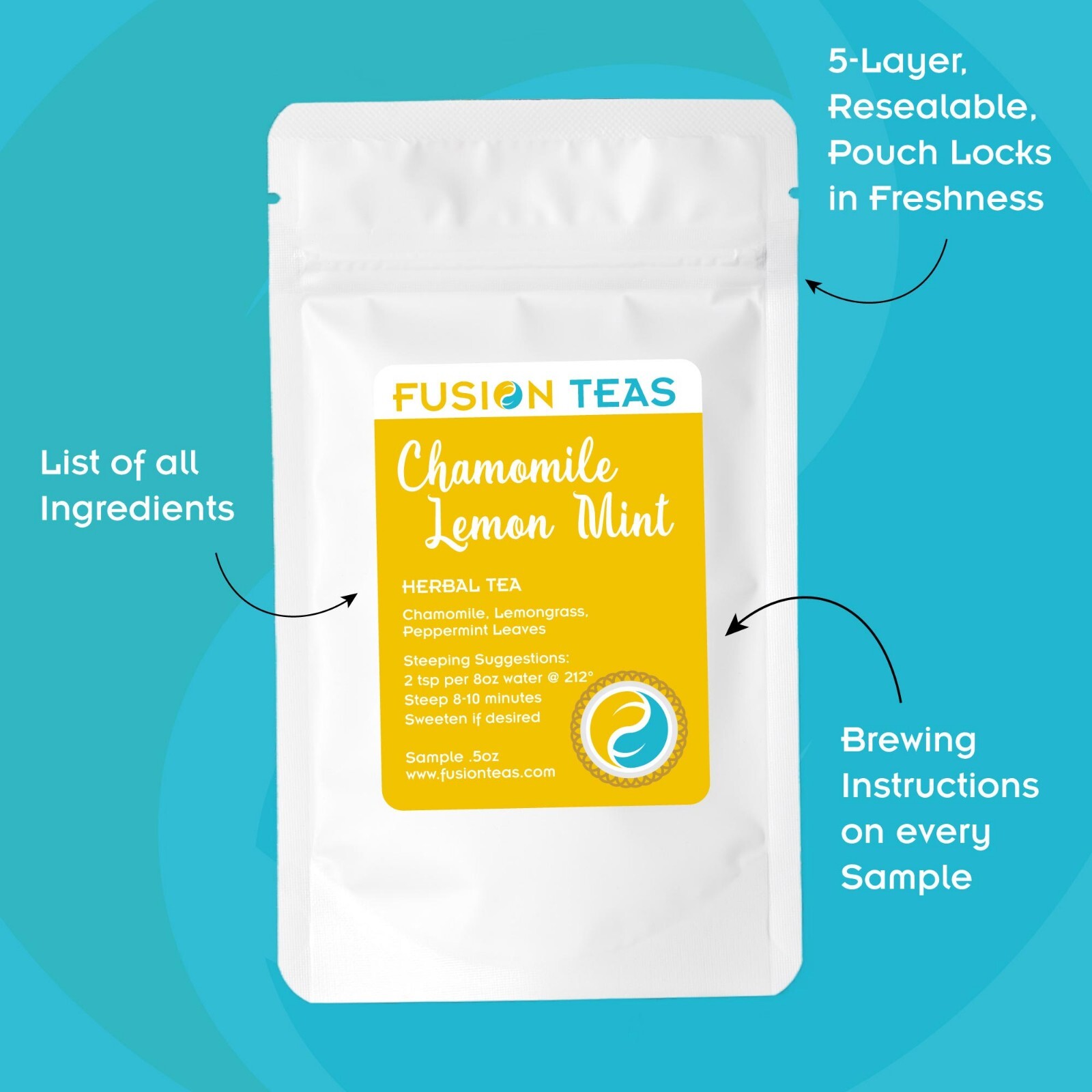 Herbal Tea Sampler – 5 Best Selling Loose Leaf Teas (Makes 40+ Cups) Fusion Teas