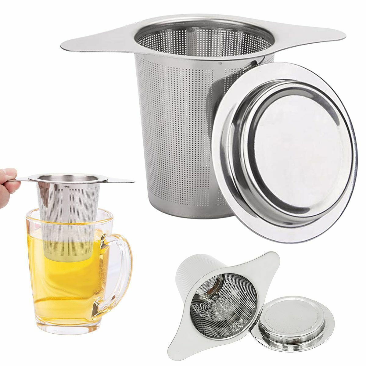 Portable Stainless Steel Double Handles Tea Infuser Mesh Strainer Large Capacity