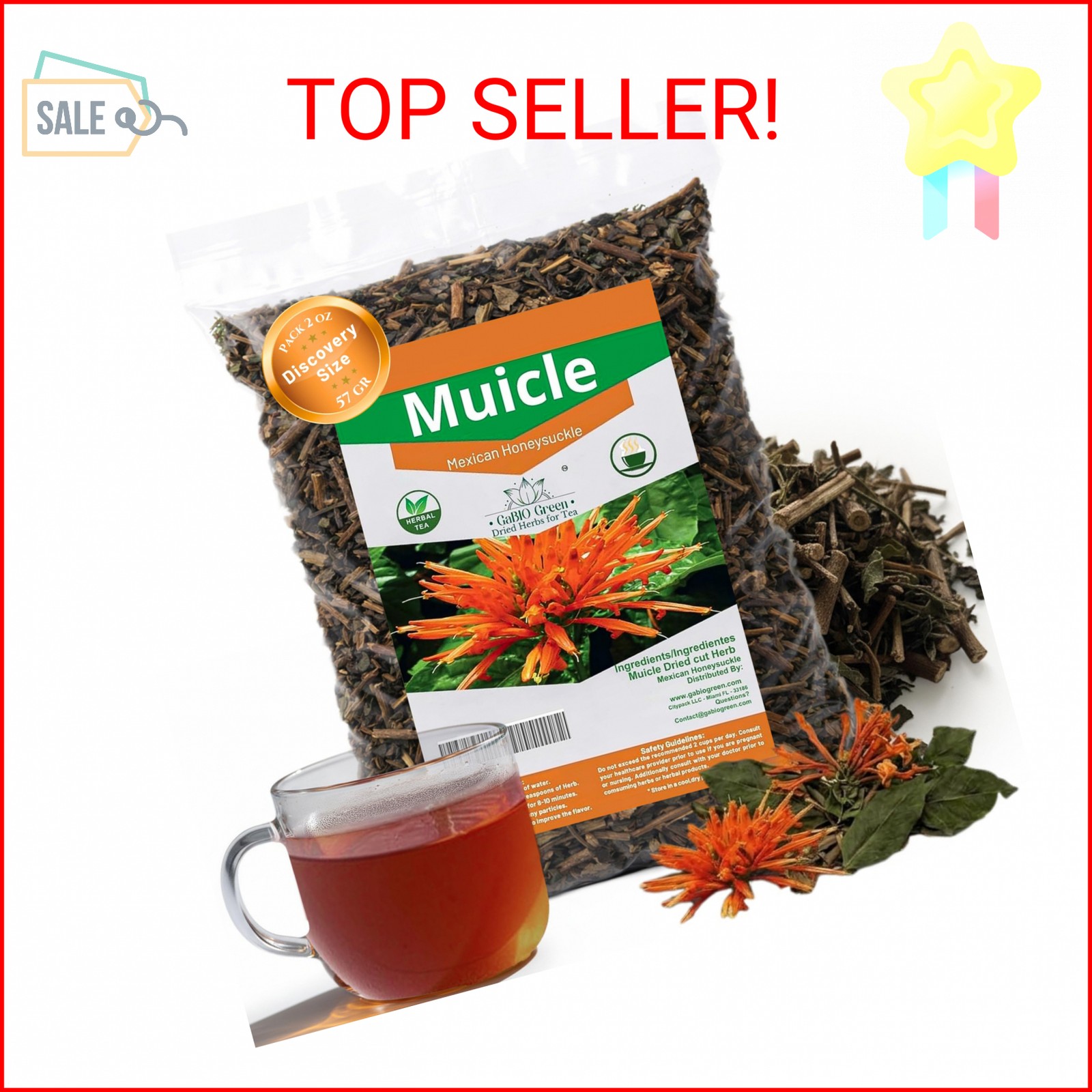 Muicle Mexican Honeysuckle Hierba tea 2 oz 100 % natural ,Gabio Green herbs (2 o