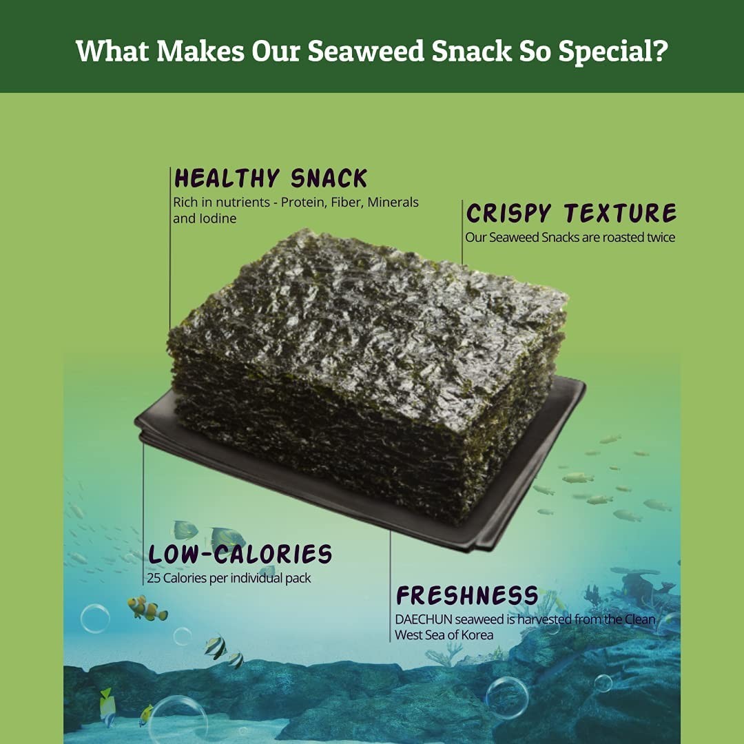 Daechun Seaweed Snack, Pack of 20, , Sea Salt, Green Tea Powder, Product of K…