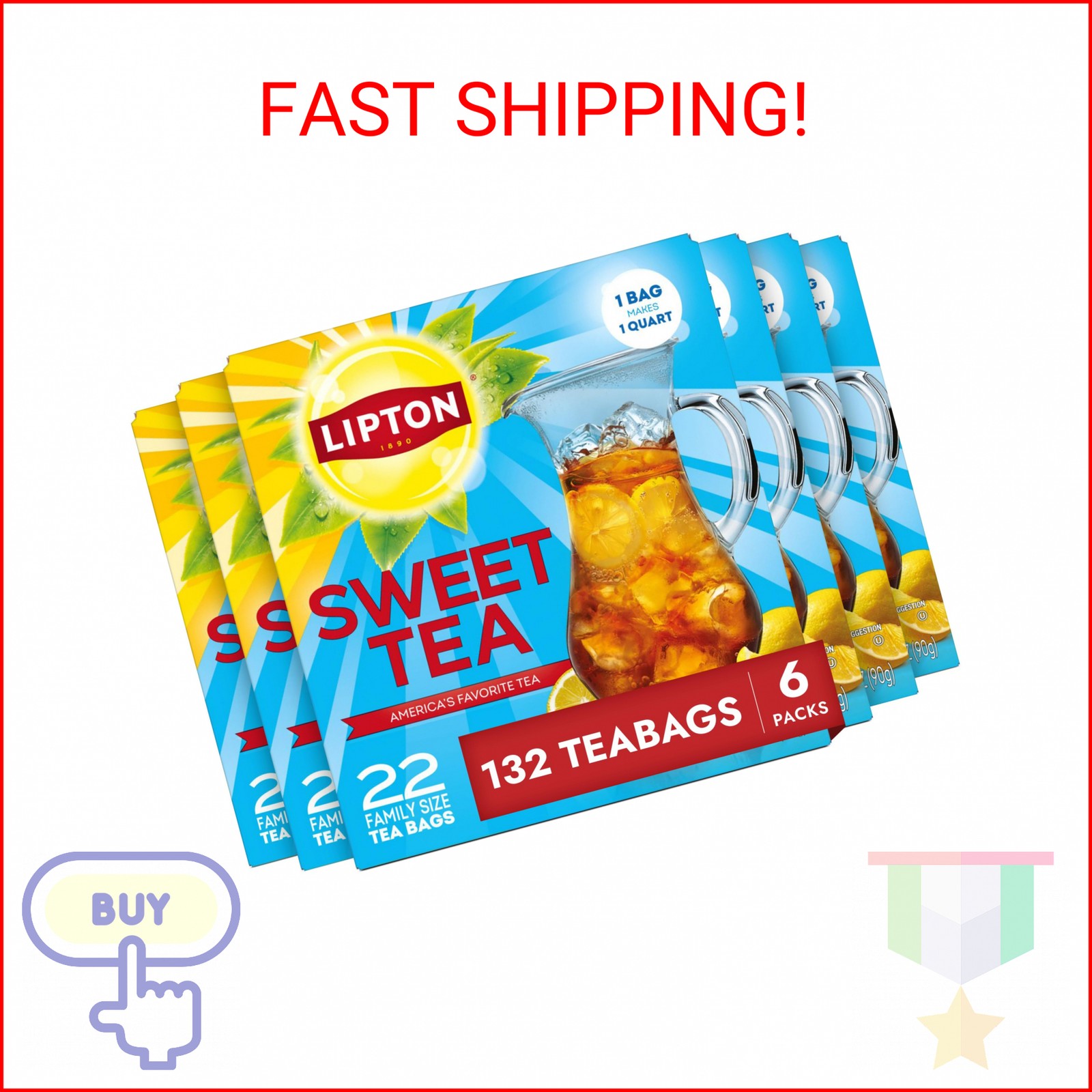Lipton Southern Sweet Iced Tea Bags, Family Size Zero Calories, 132 Total Bags (