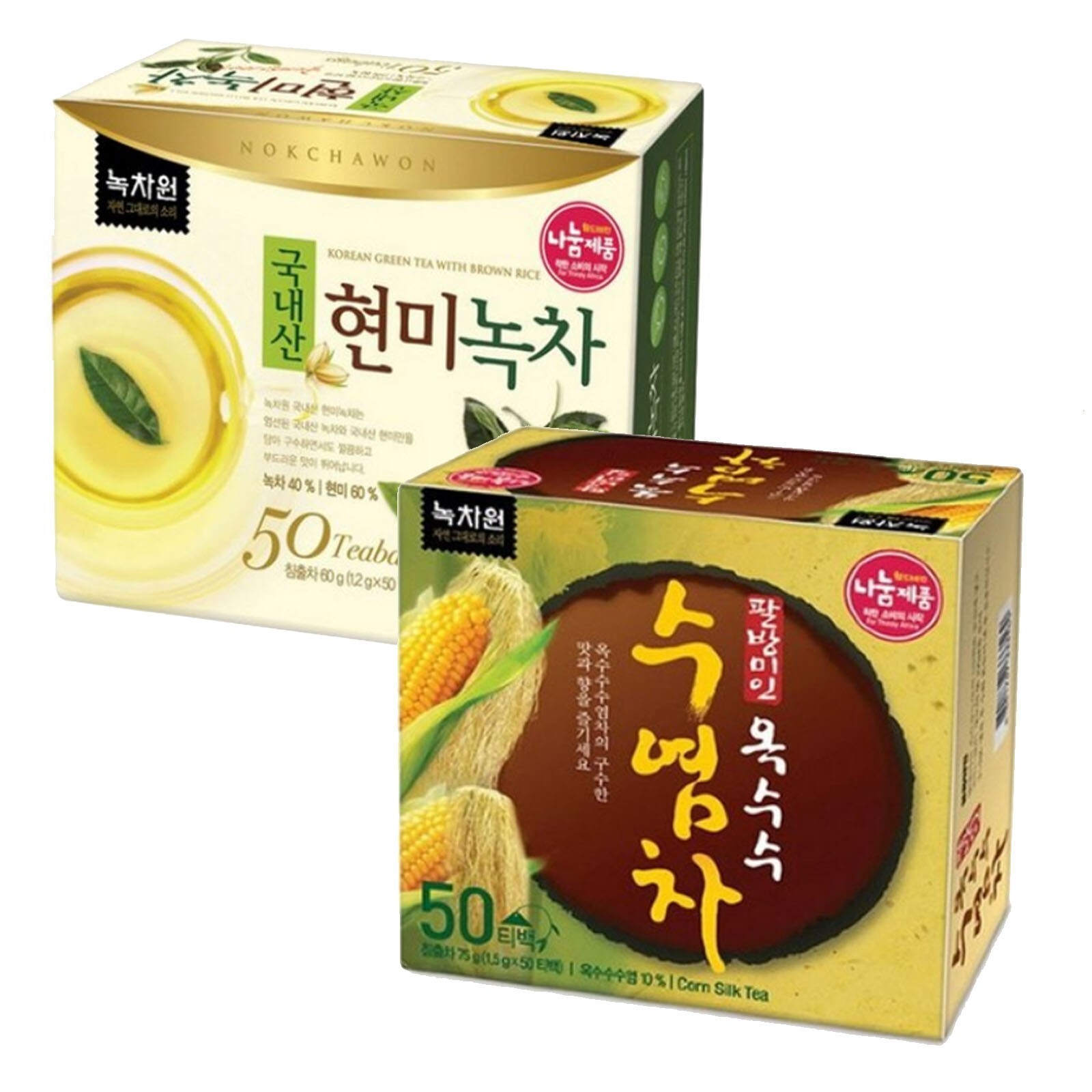 Korea Nokchawon Corn Silk Tea + Brown Rice Green Tea 100 T bag