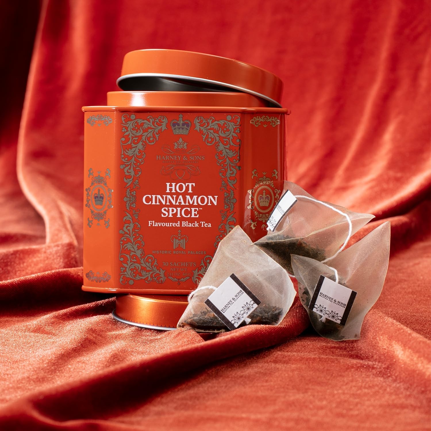 Hot Cinnamon Spice Tea Tin – Bold Black Tea with Orange & Clove – 30 Sachets
