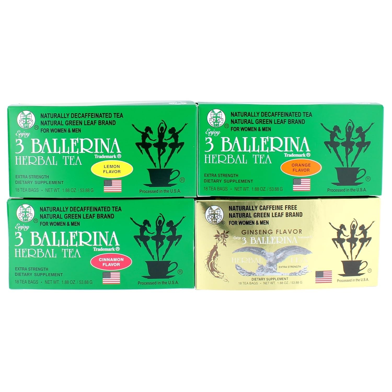 3 Ballerina Herbal Detox Tea – 4 Pack Sampler (Ginseng/Lemon/Orange/Cinnamon)