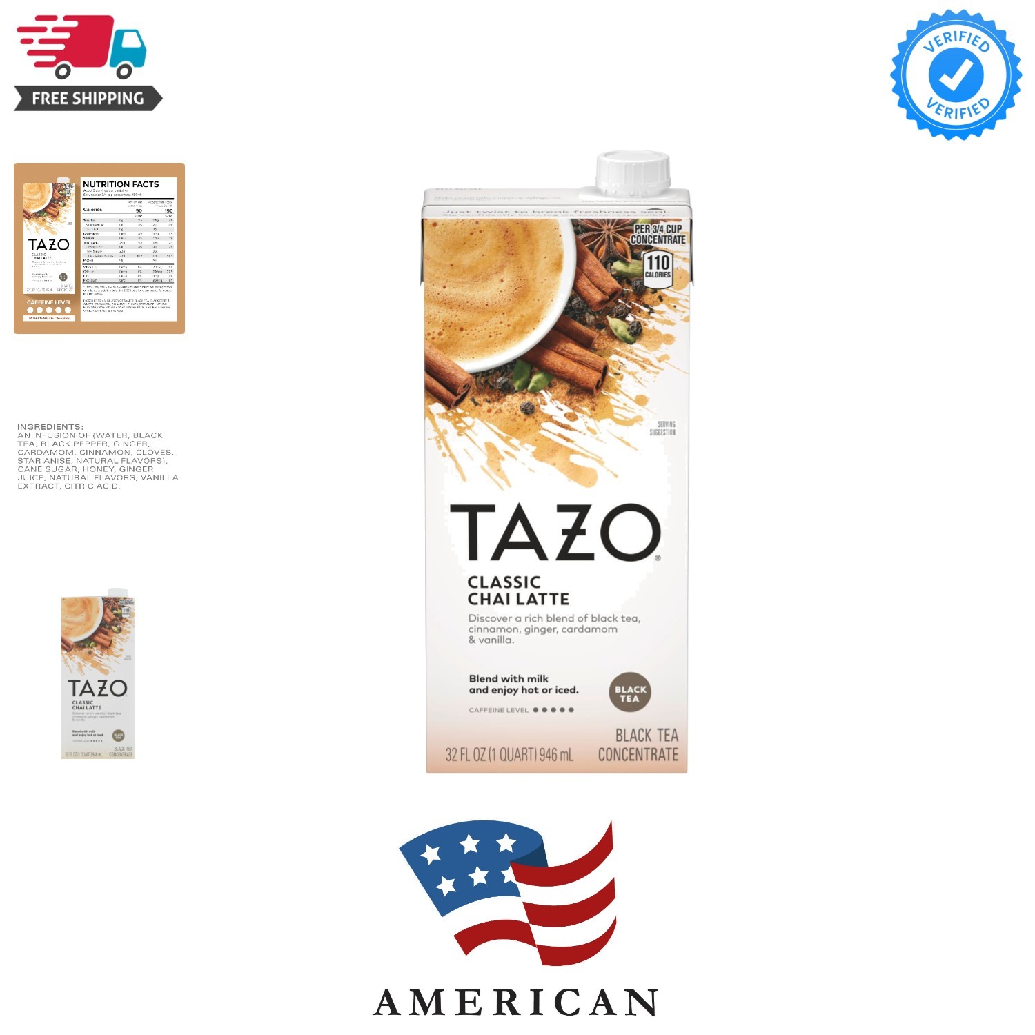 TAZO Classic Chai Latte, Black Tea Concentrate, Easy-to-Serve Caffeinated Cha…