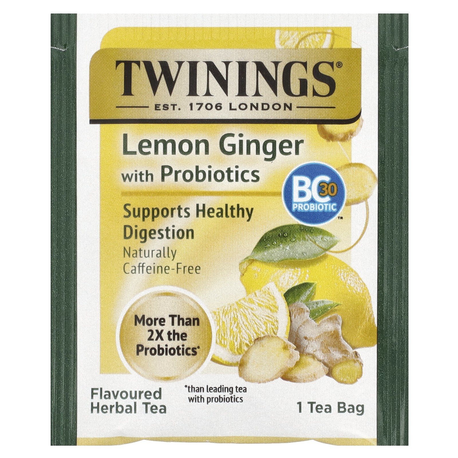 Probiotics+ Herbal Tea, Lemon & Ginger, Caffeine-Free, 18 Tea Bags, 0.95 oz (27