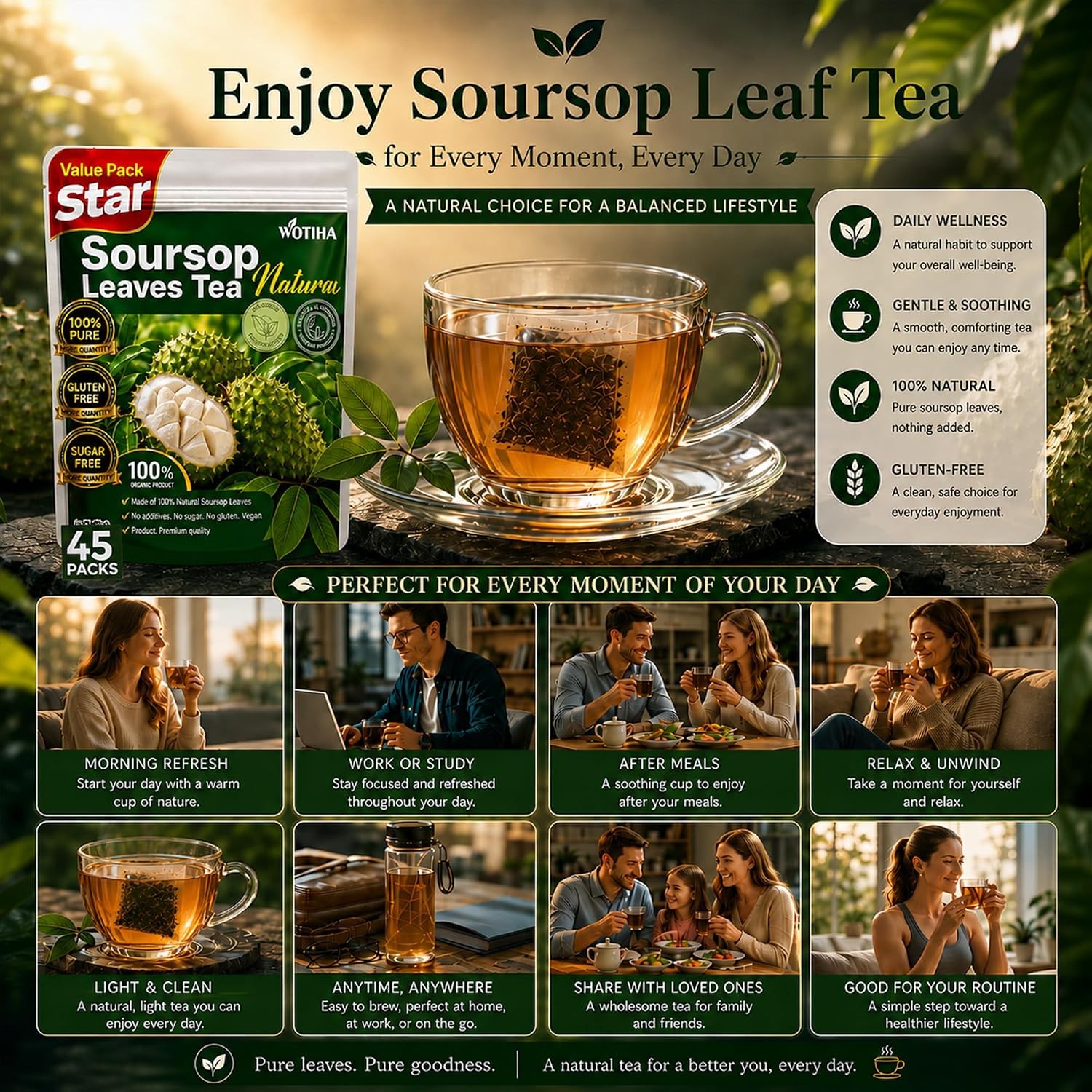 45 Count Premium Soursop Graviola Tea Bags – 100% Natural soursop leaves,