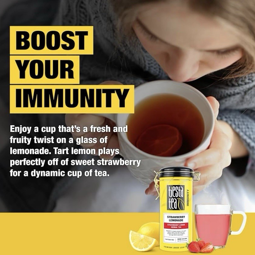Tiesta Tea Strawberry Lemonade Loose Leaf IMMUNITY Non Caffeinated Hot/Cold 4 Oz