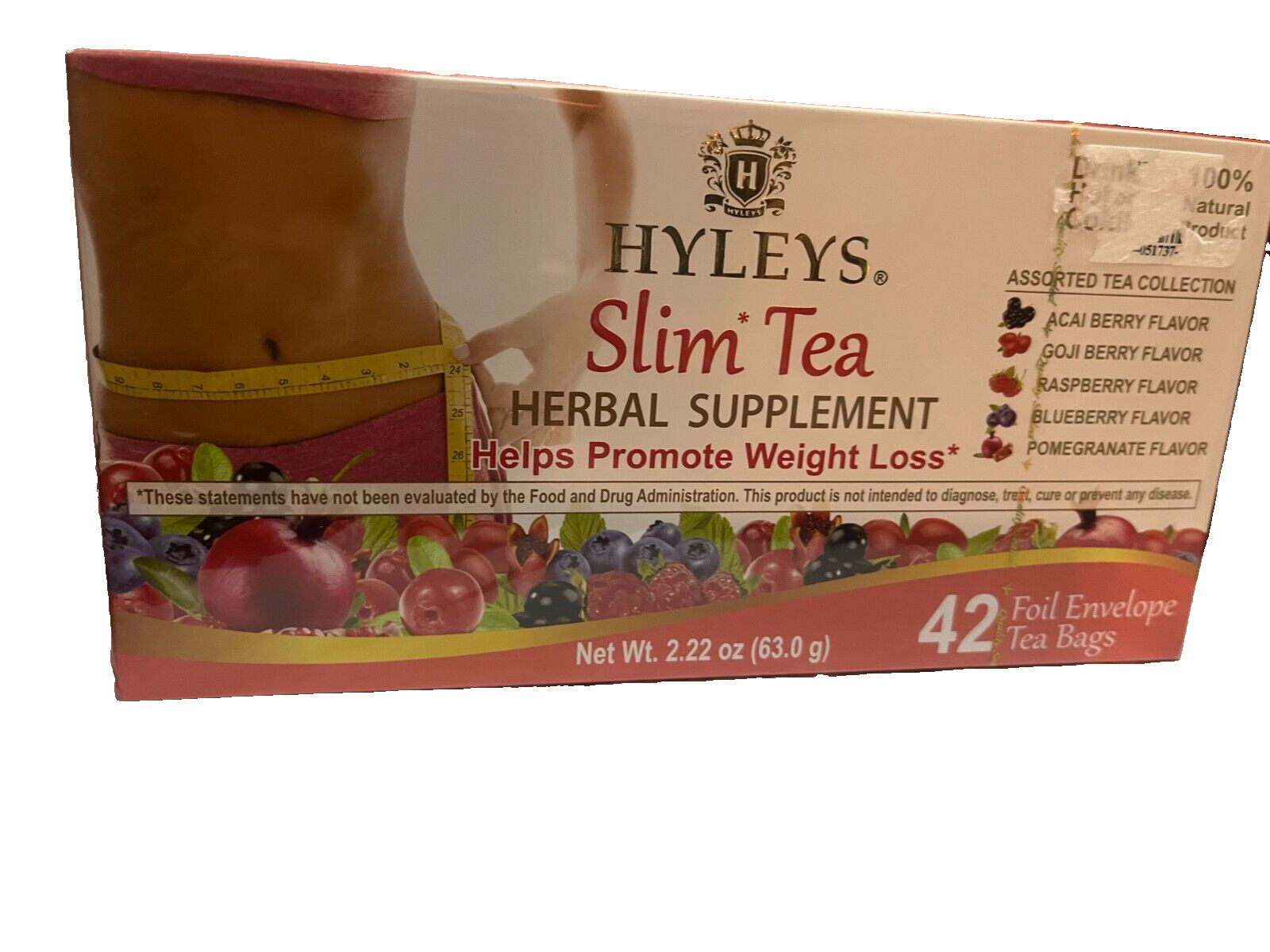 HYLEYS SLIM TEA HERBAL SUPPLEMENT ASSORTED TEA COLLECTION 42 FOIL ENVELOPES