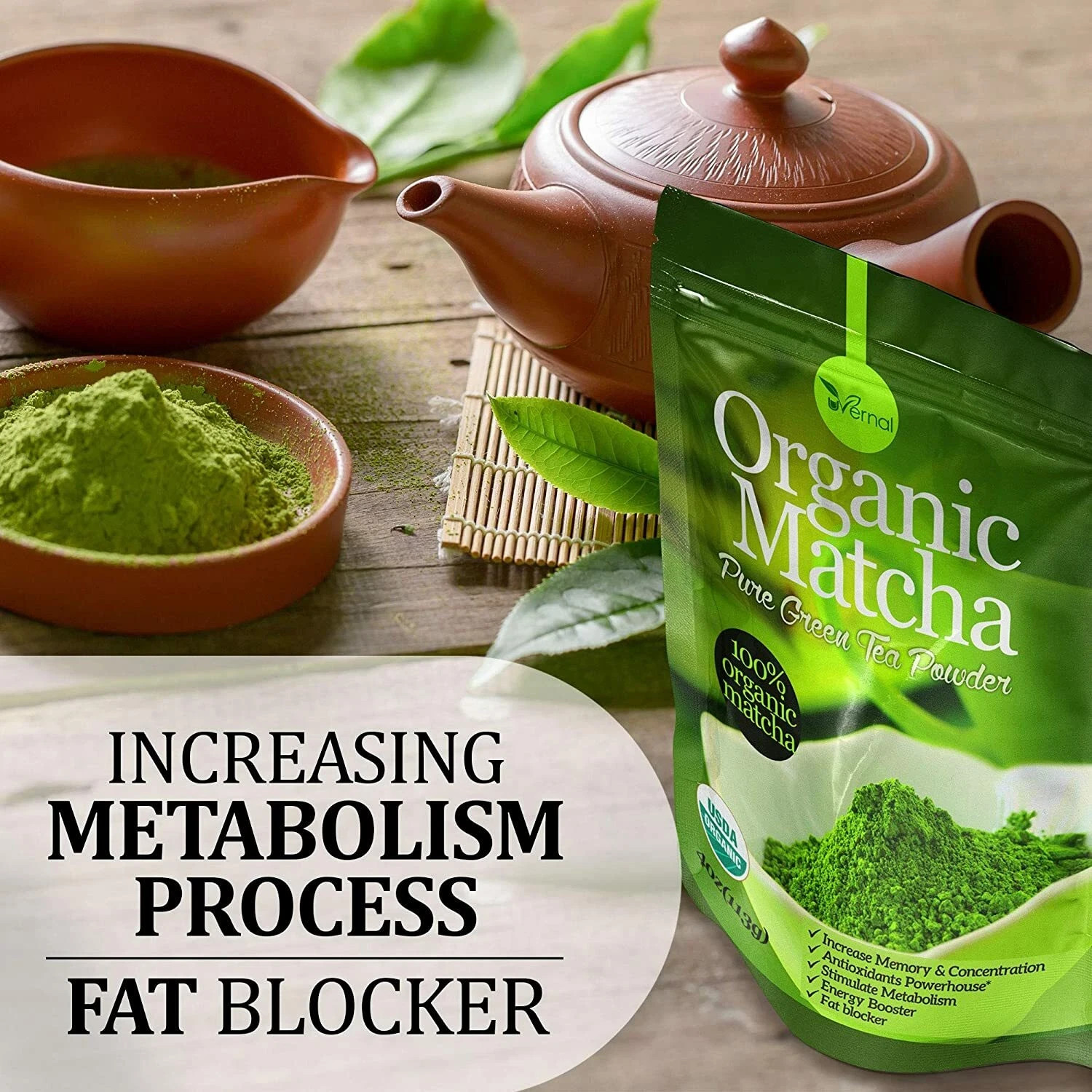 4oz Organic Matcha Powder-Energy Boost, Focus, Antioxidants | Pure Green Tea