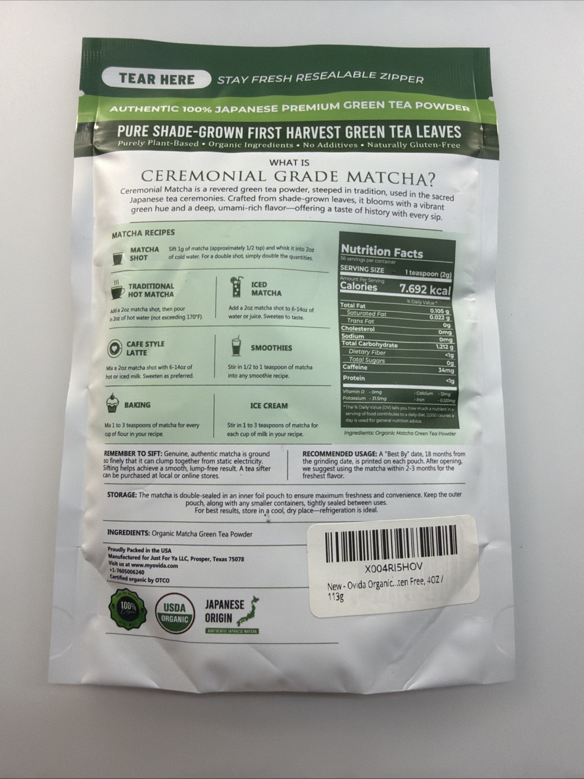 Ceremonial Grade Matcha Green Tea Powder 4oz – Japanese Origin, Stone Ground