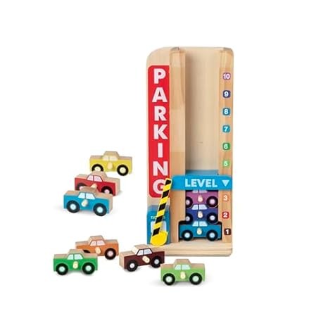 Melissa & Doug Wooden Parking Garage Toy with 10 Cars ? Stack & Count Fun