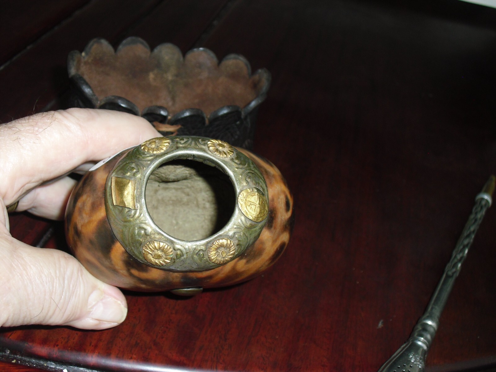 Mate Gourd Yerba Galleta base cuero Bombilla used Argentina Uruguay Brazil usado
