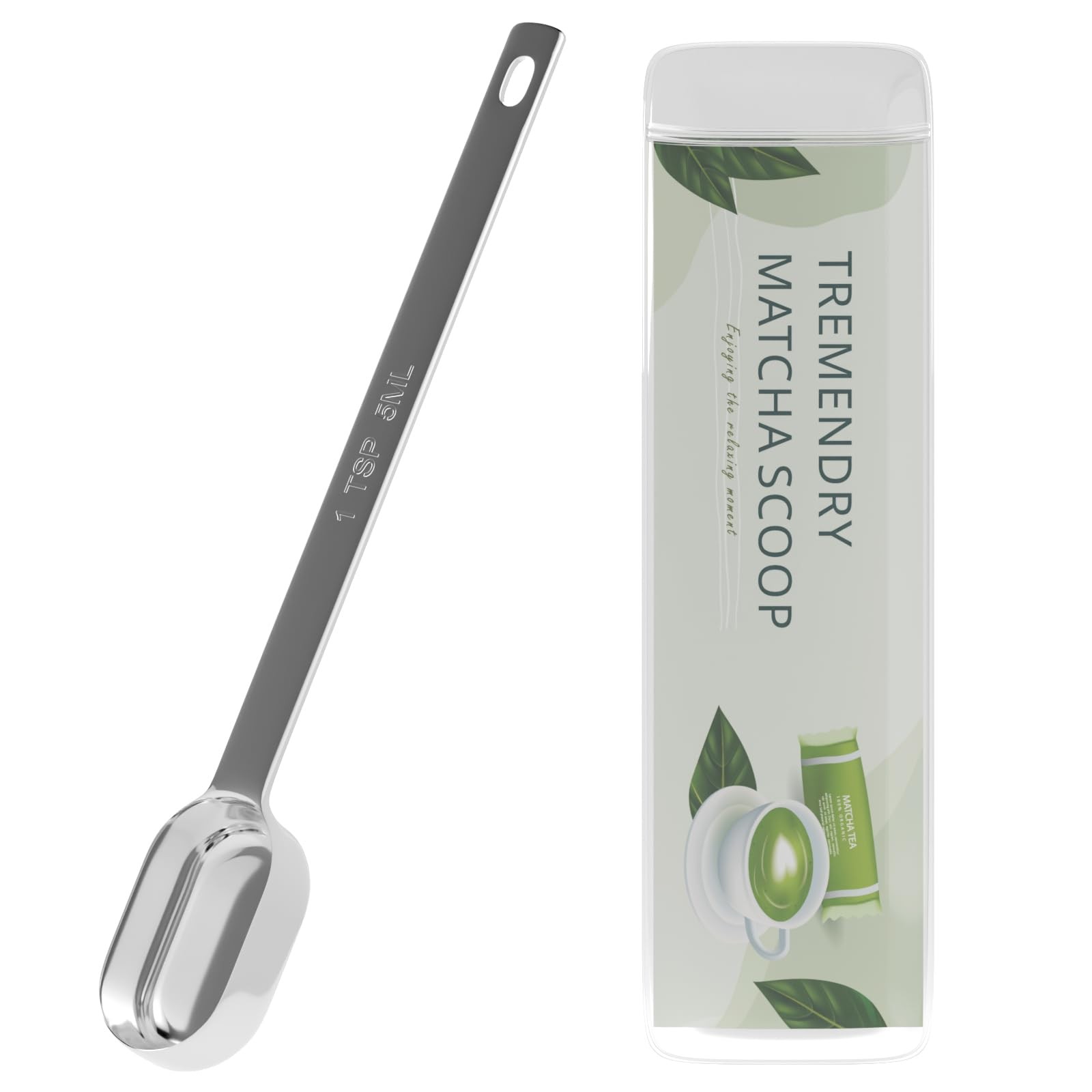 TREMENDRY 2g (1tsp|5ml) Matcha Scoop, Stainless Steel Slender 2g(5ml), Silver