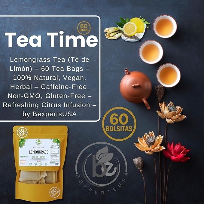 Limón Té (Lemongrass Tea) – 60 Tea Bags – 100% Natural, Vegan, Herbal – Gluten-F