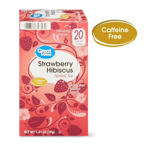 Great Value Strawberry Hibiscus Herbal Tea, 20 Tea Bags (Pack of 2)