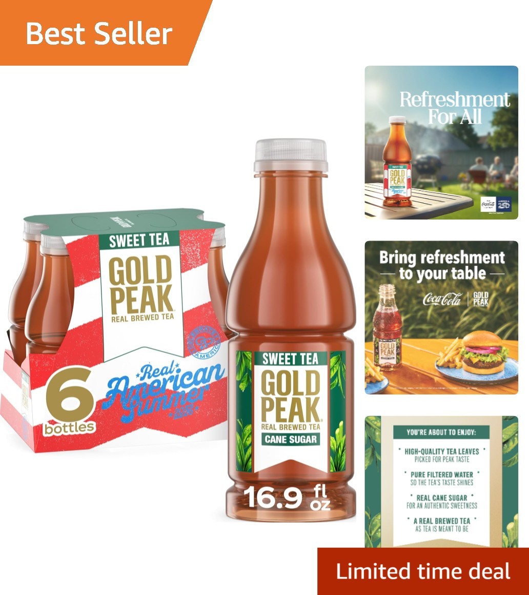Real Brewed Sweet Tea – Genuine Black Tea with Cane Sugar, 6 Bottles – 101.4 oz