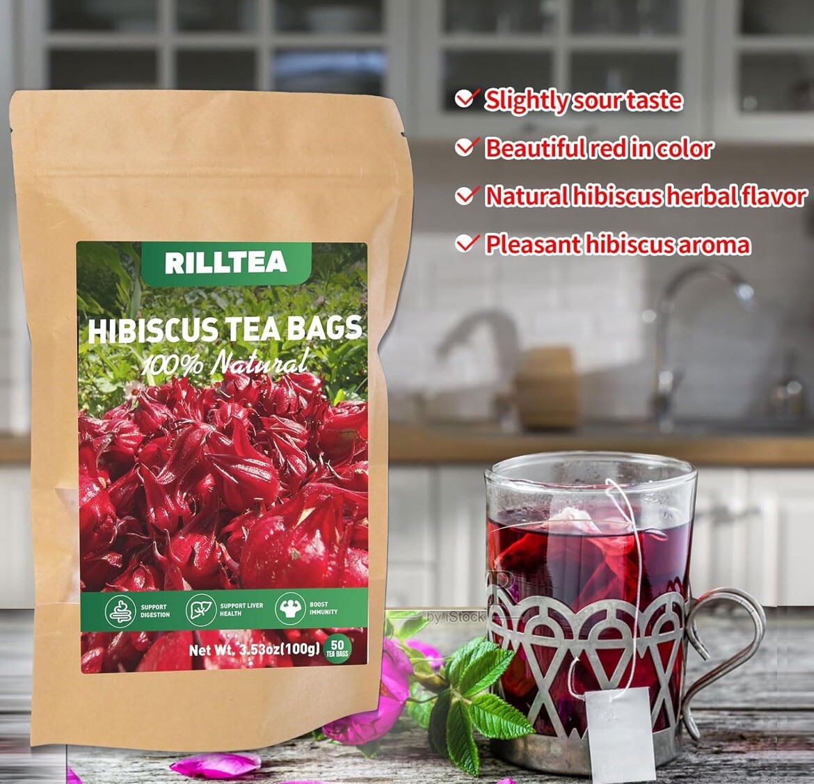 Rilltea Hibiscus Flower Tea Bags 50 💯 Natural
