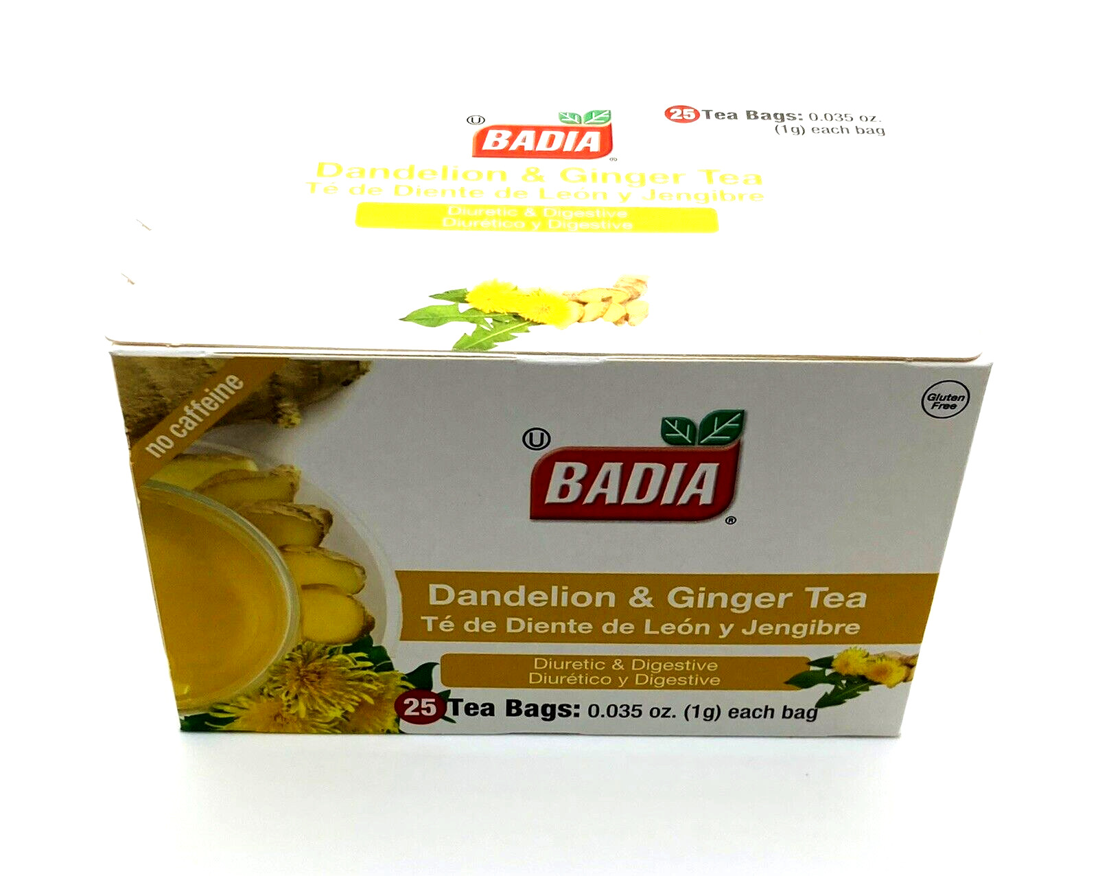 Badia Dandelion & Ginger Tea – Caffeine Free, Diuretic & Digestive, 25 Tea Bags