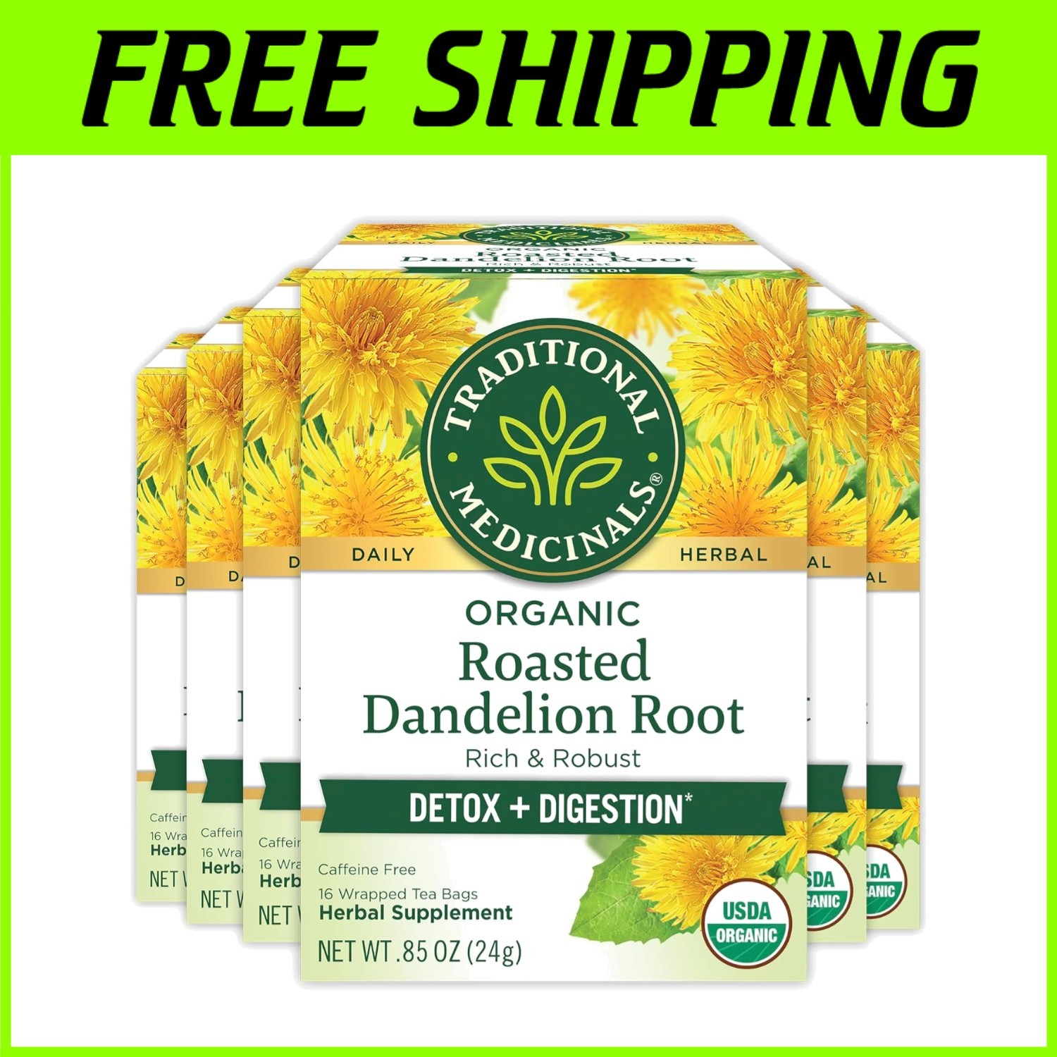 Organic Roasted Dandelion Root Tea Bags – 96 Count
