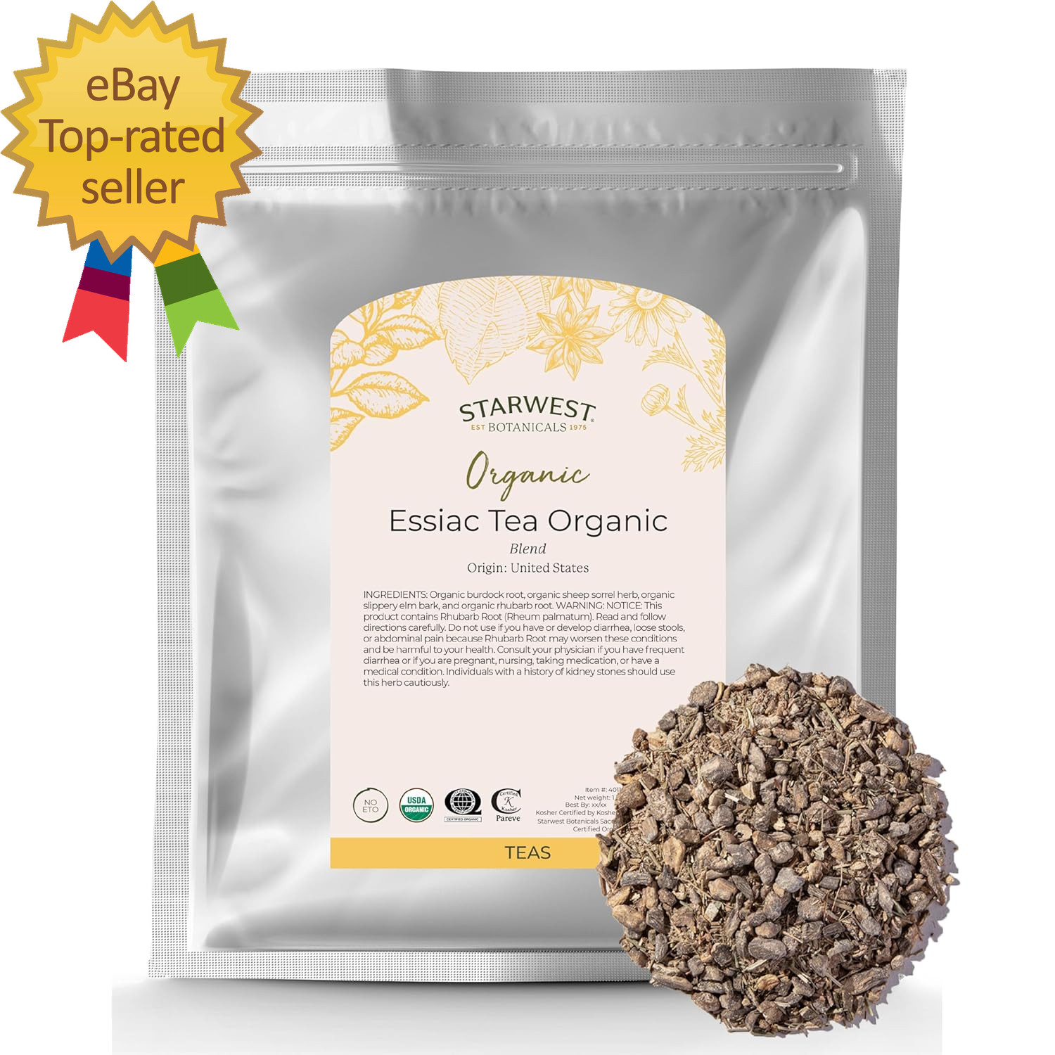Essiac Tea Organic – Caffeine Free Herbal Blend, Loose Leaf Burdock Root, Slippe