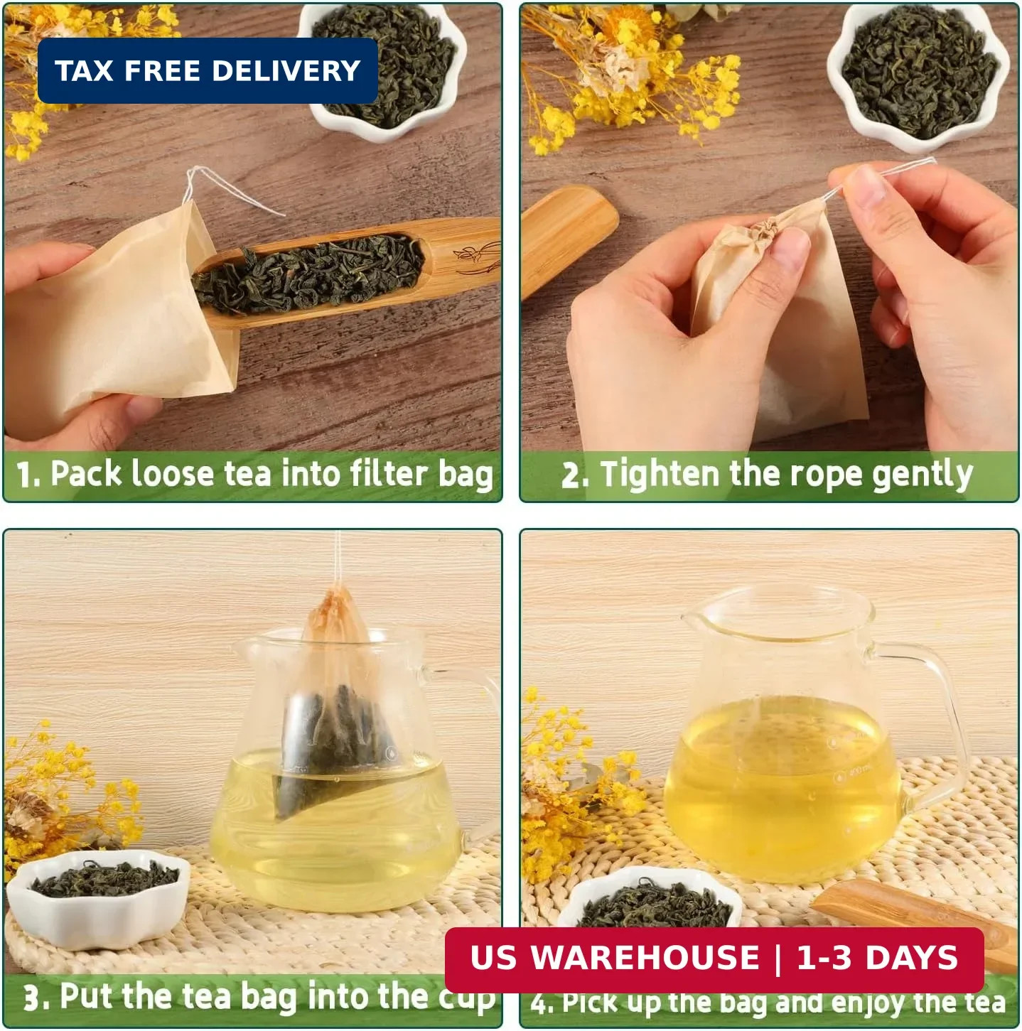 Empty Tea Bags – 300 Pcs Disposable Drawstring Unbleached Filter Bags for Loose