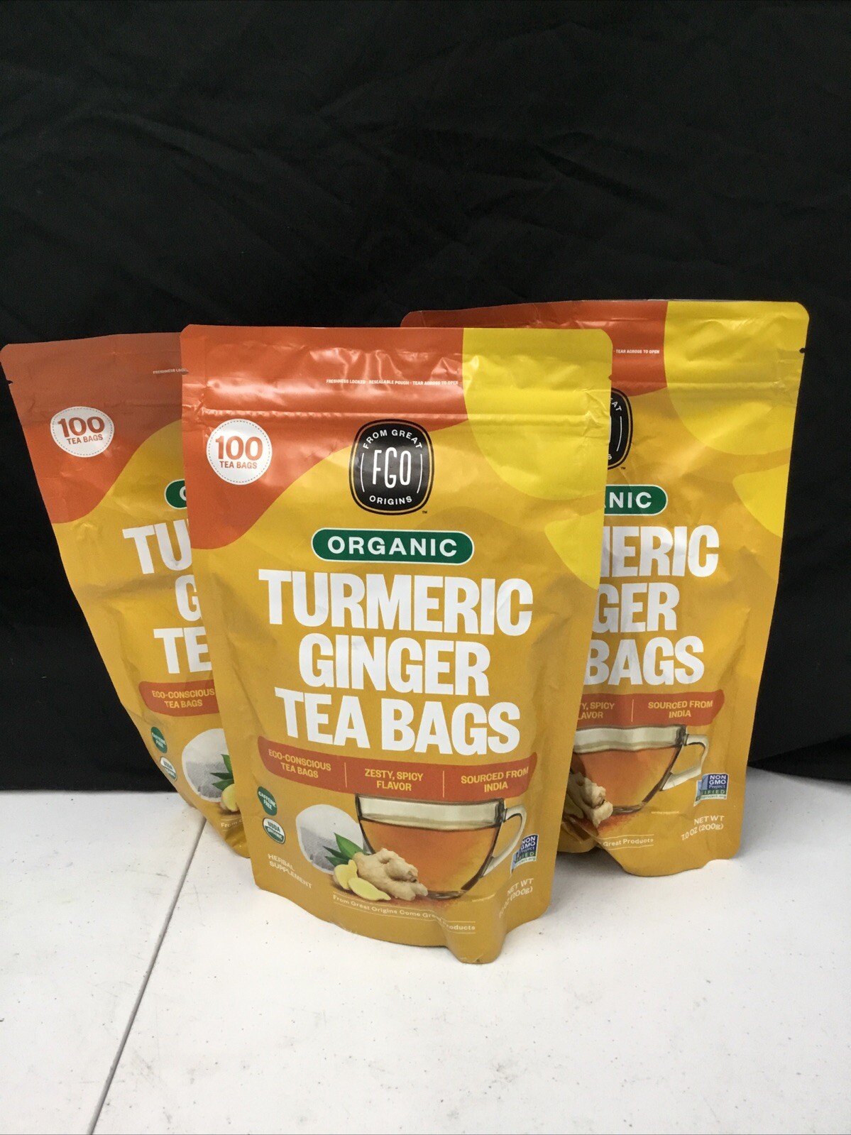 LOT OF 3 FGO Organic Turmeric Ginger Tea Bags