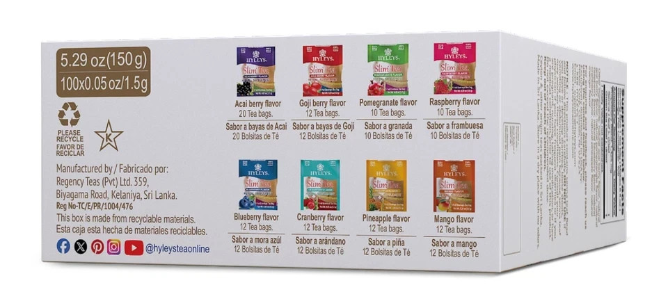 HYLEYS Slim Tea 9 Flavor Assortment 100 Ct – Weight Loss Herbal Supplement Cl…
