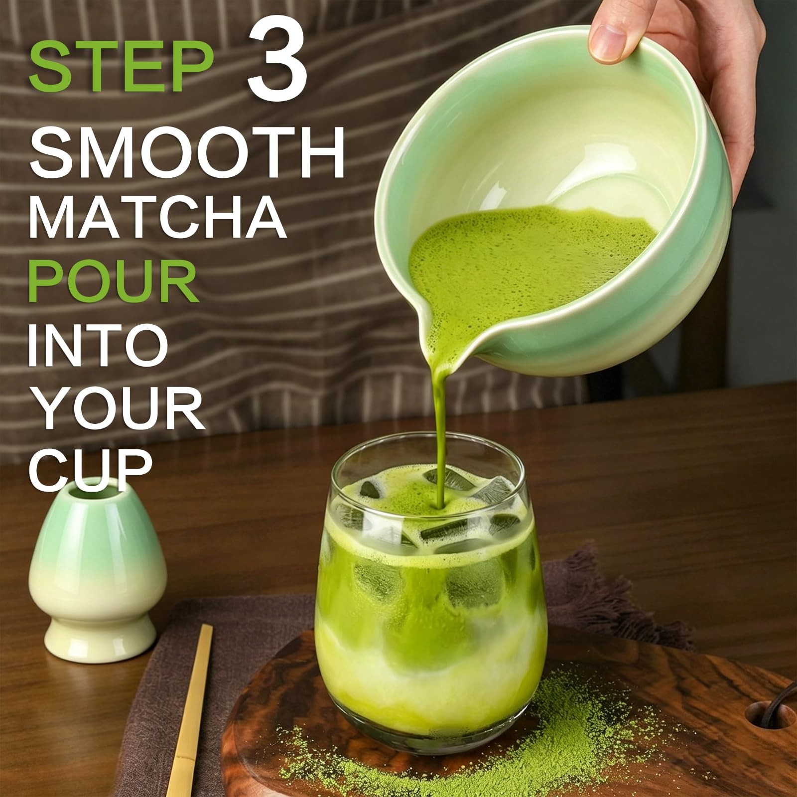 Matcha Whisk Set, 5pcs Japanese Ceremony Matcha Tea Kit Includes Ceramic Matc…