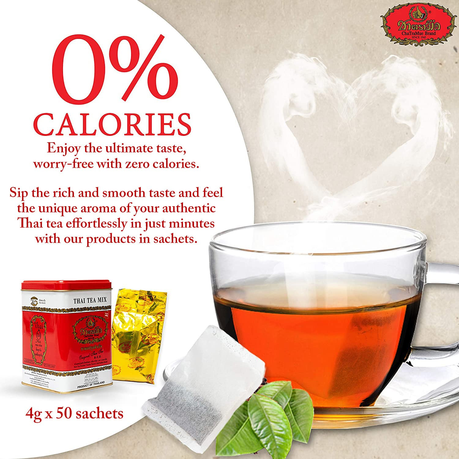 Number One Original Thai Tea Bags Red Label for Iced Tea, Milk Tea or Boba Tea B