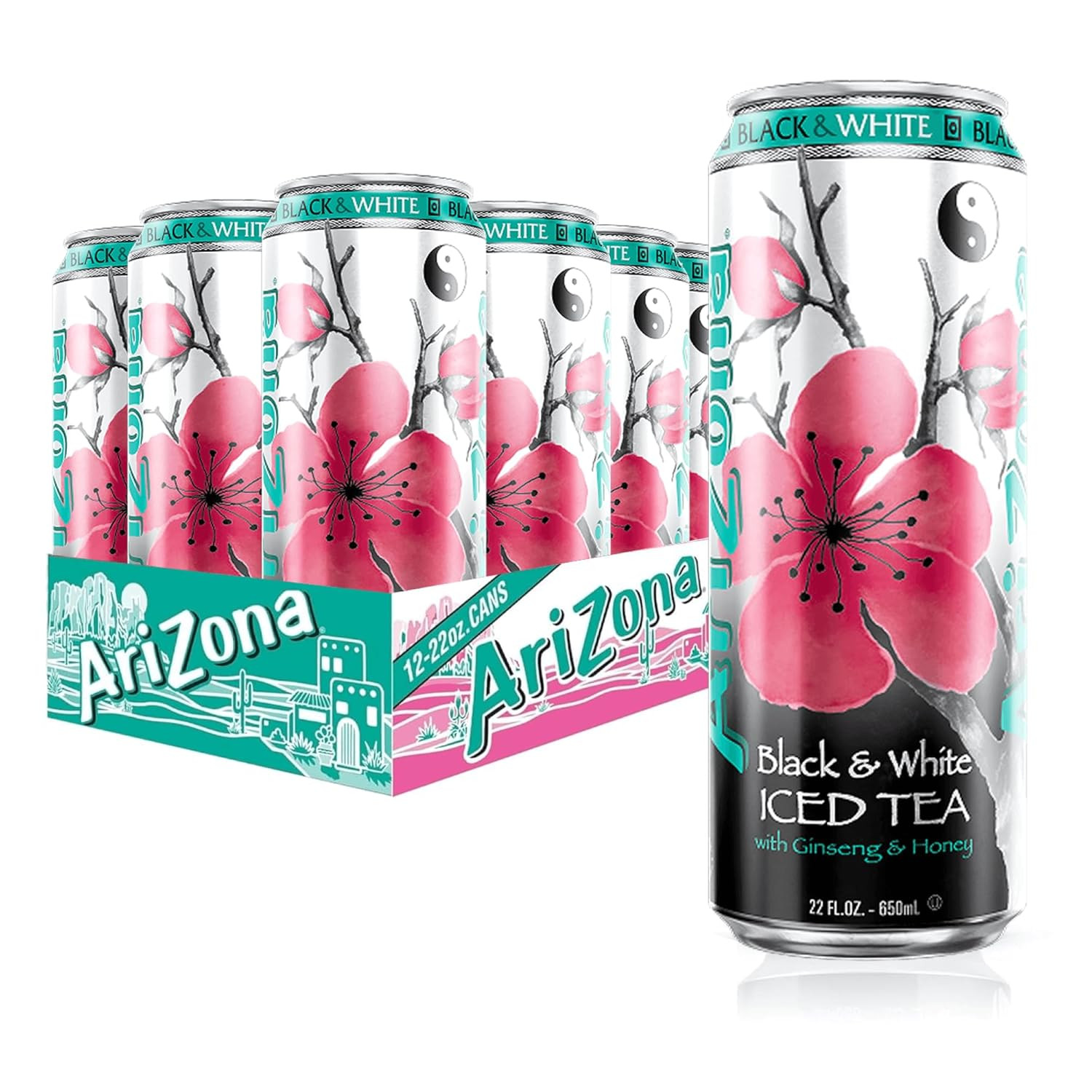 AriZona Black and White Tea – Big Can, 22 Fl Oz (Pack of 12)