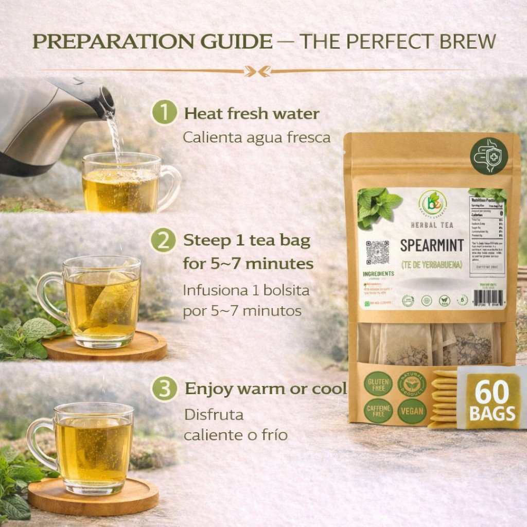 Yerbabuena Té (Spearmint Tea) – 60 Tea Bags – 100% Natural, Vegan, Herbal – Glut