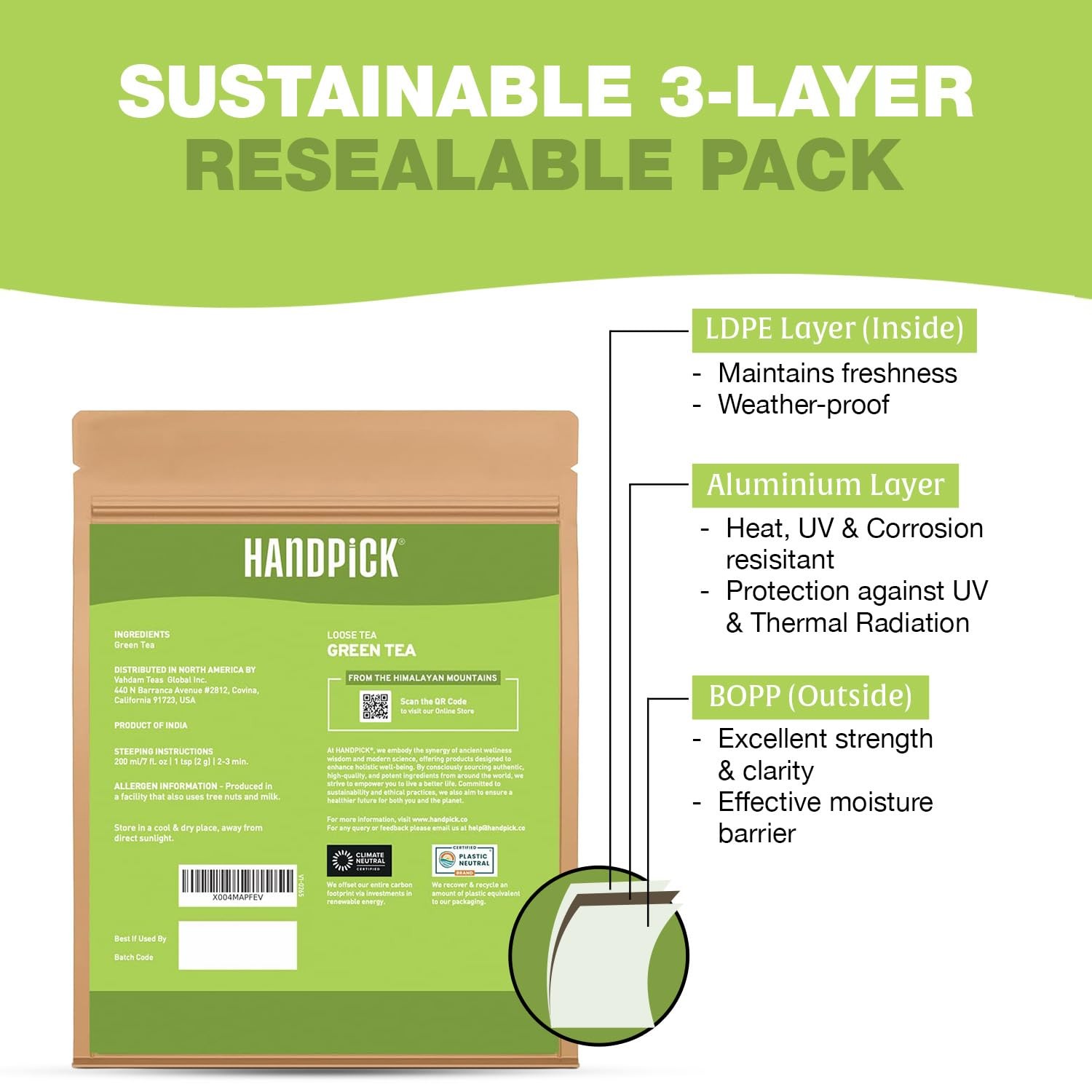 HANDPICK, Green Tea Loose Leaf (255g/9oz) 127 Cups | 9 oz (Pack of 1)
