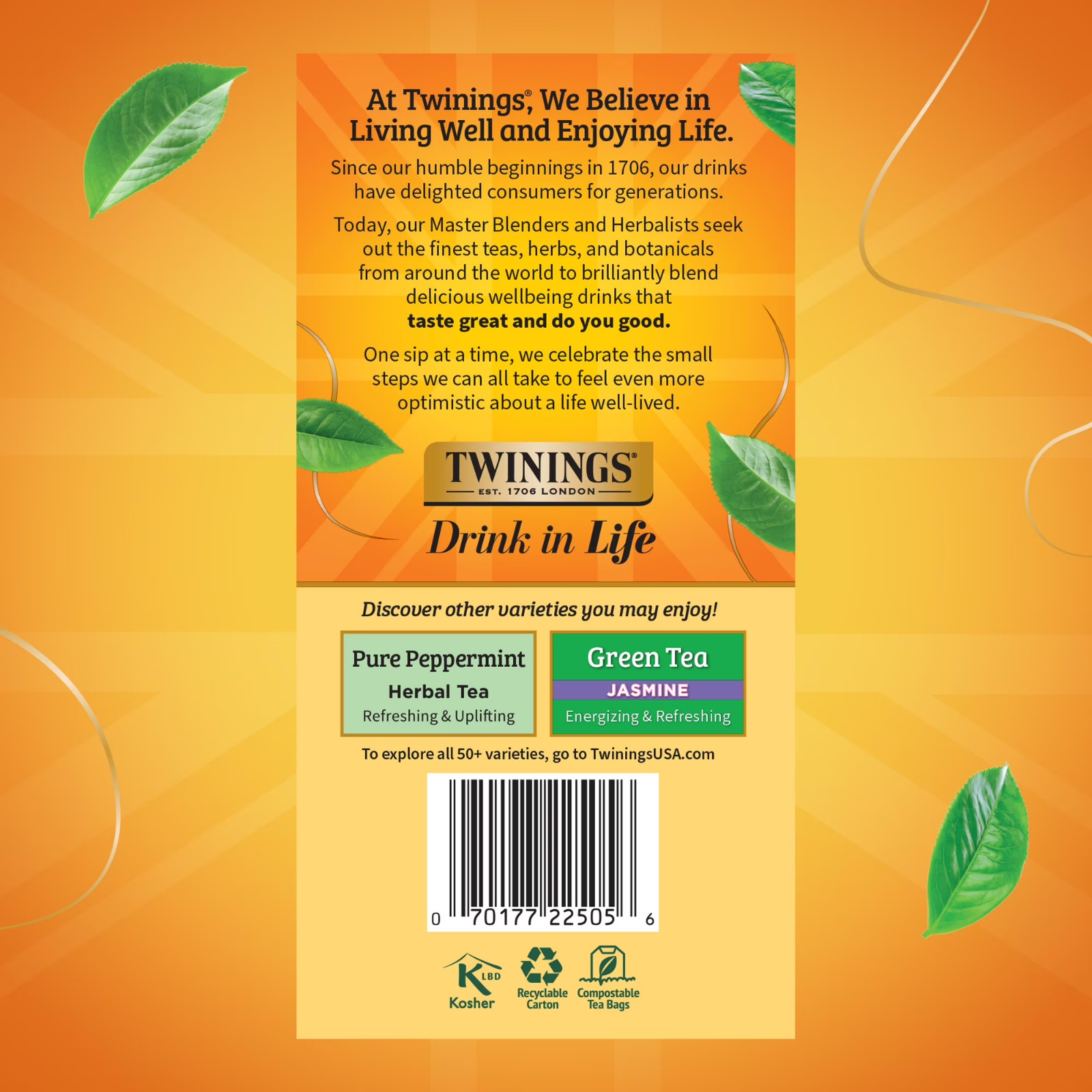 Twinings Lemon & ginger herbal Tea Bags, Caffeine Free, 50 Count Box.
