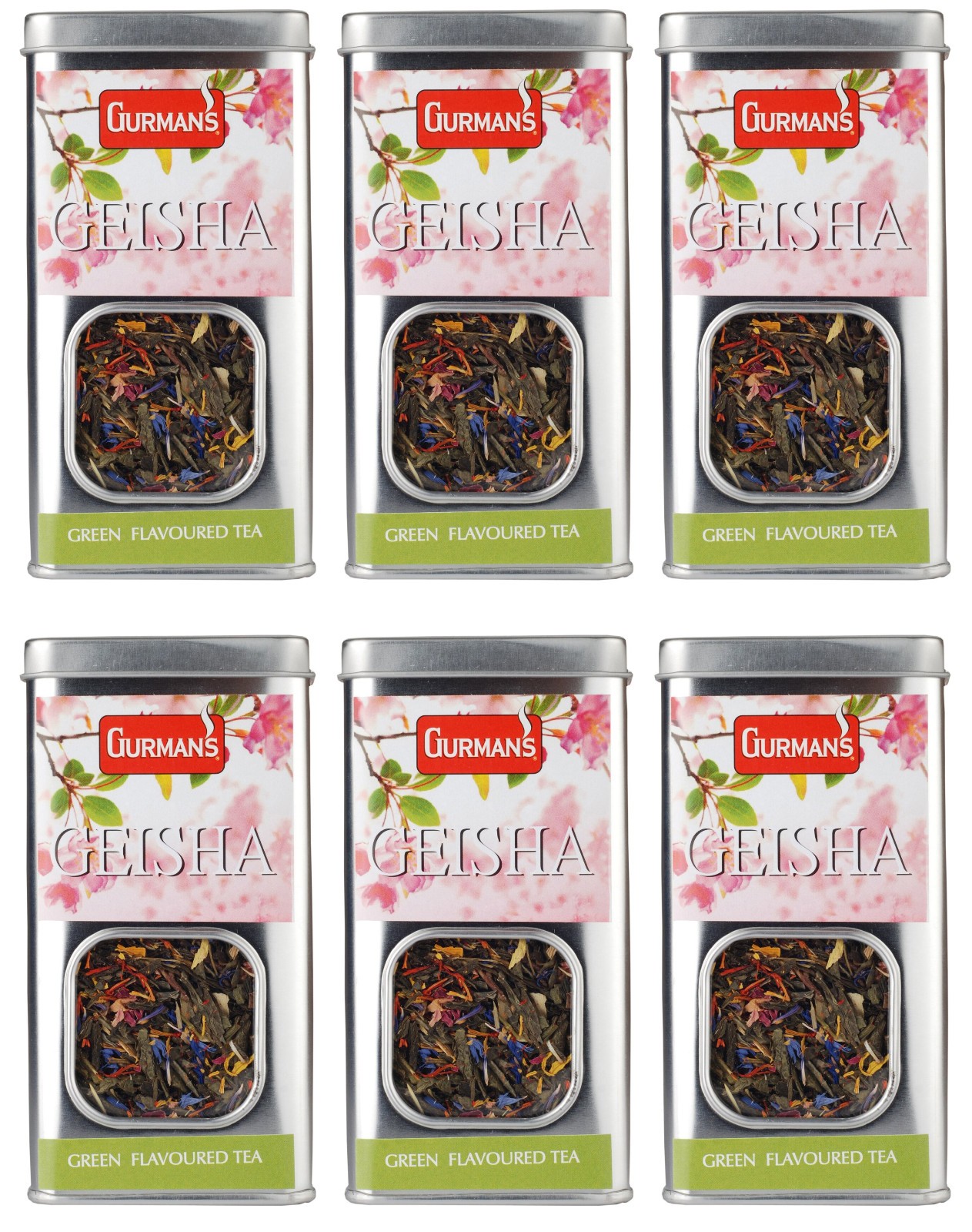 6 GURMANS GEISHA Loose Leaf Green Tea Tins 70g 2.5oz