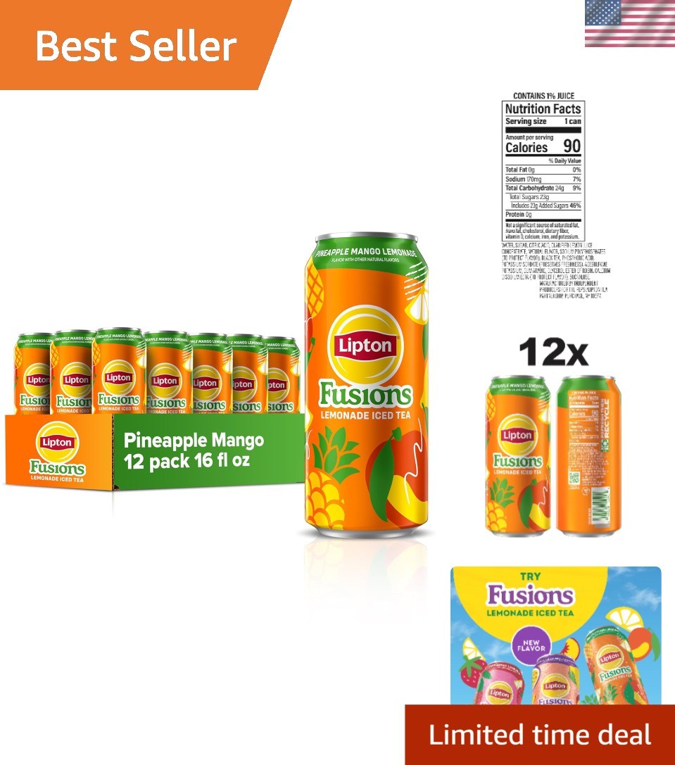 Lipton Fusions, Pineapple Mango Lemonade Iced Tea, 16 Fl Oz Cans Pack of 12