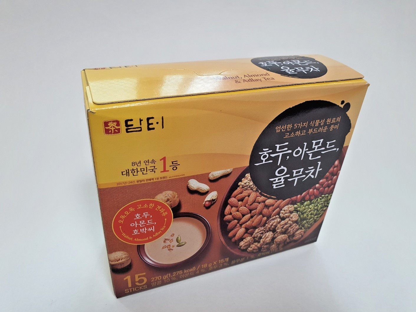 Damtuh Korean Walnut Almond Adlay Tea Mix 18g x 15 Sticks Roasted Nutty Drink