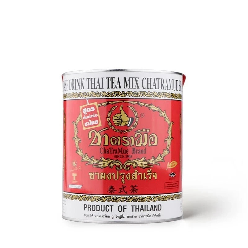 Cha Tra Mue Drink Original Real Thai Tea Mix ChaTraMue Brand Halal Red Can 200g.