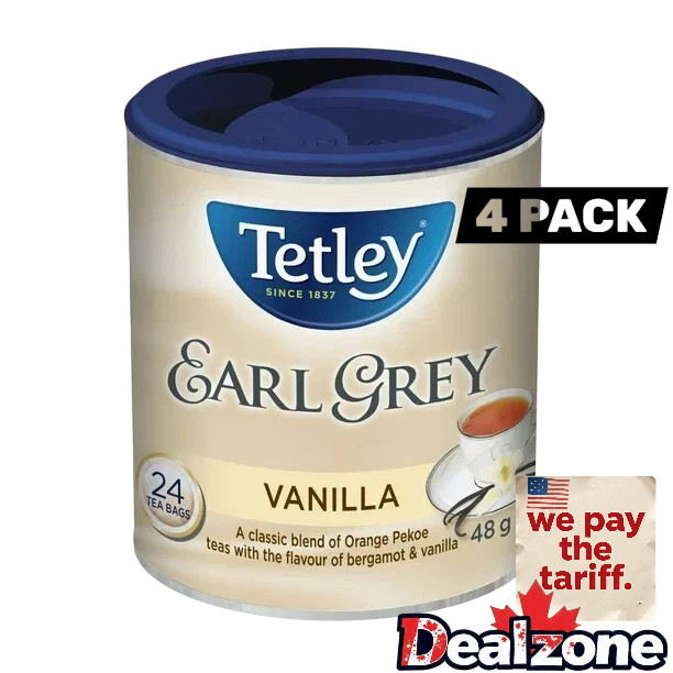 4 pack Tetley Tea Bags Earl Grey Vanilla 24 Count 48g – Made in Canada