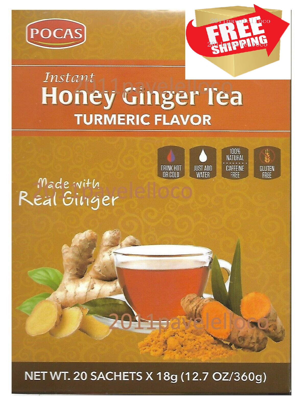 Instant Honey Ginger Tea Turmeric 20 Tea bags Pocas te de curmula miel gengibre