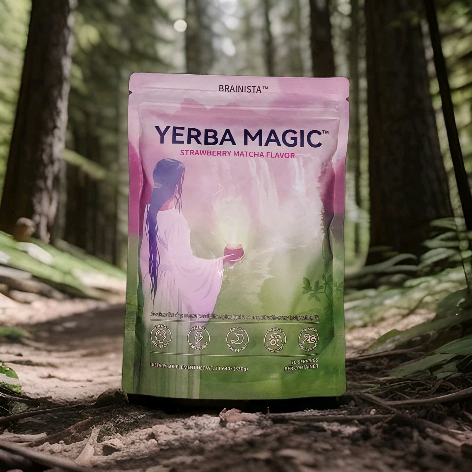Yerba Magic Mate, Strawberry Matcha, + Lions Mane, Energy & Gut Health, 30 serv