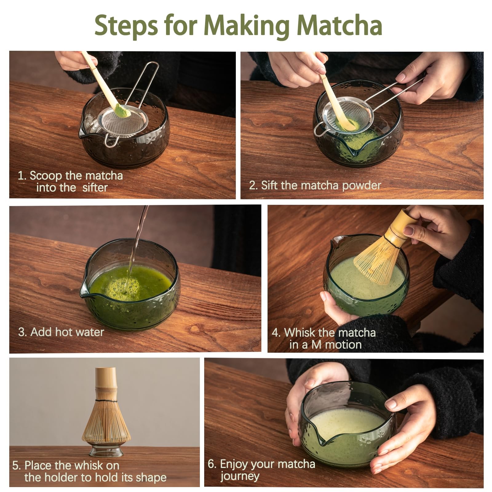 Buucup Matcha Whisk Set, Glass Matcha Kit Set Includes Matcha Bowl, Matcha Wh…
