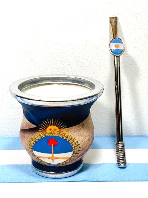 Mate cup yerba argentino – argentinian shield + bombilla straw Argentina